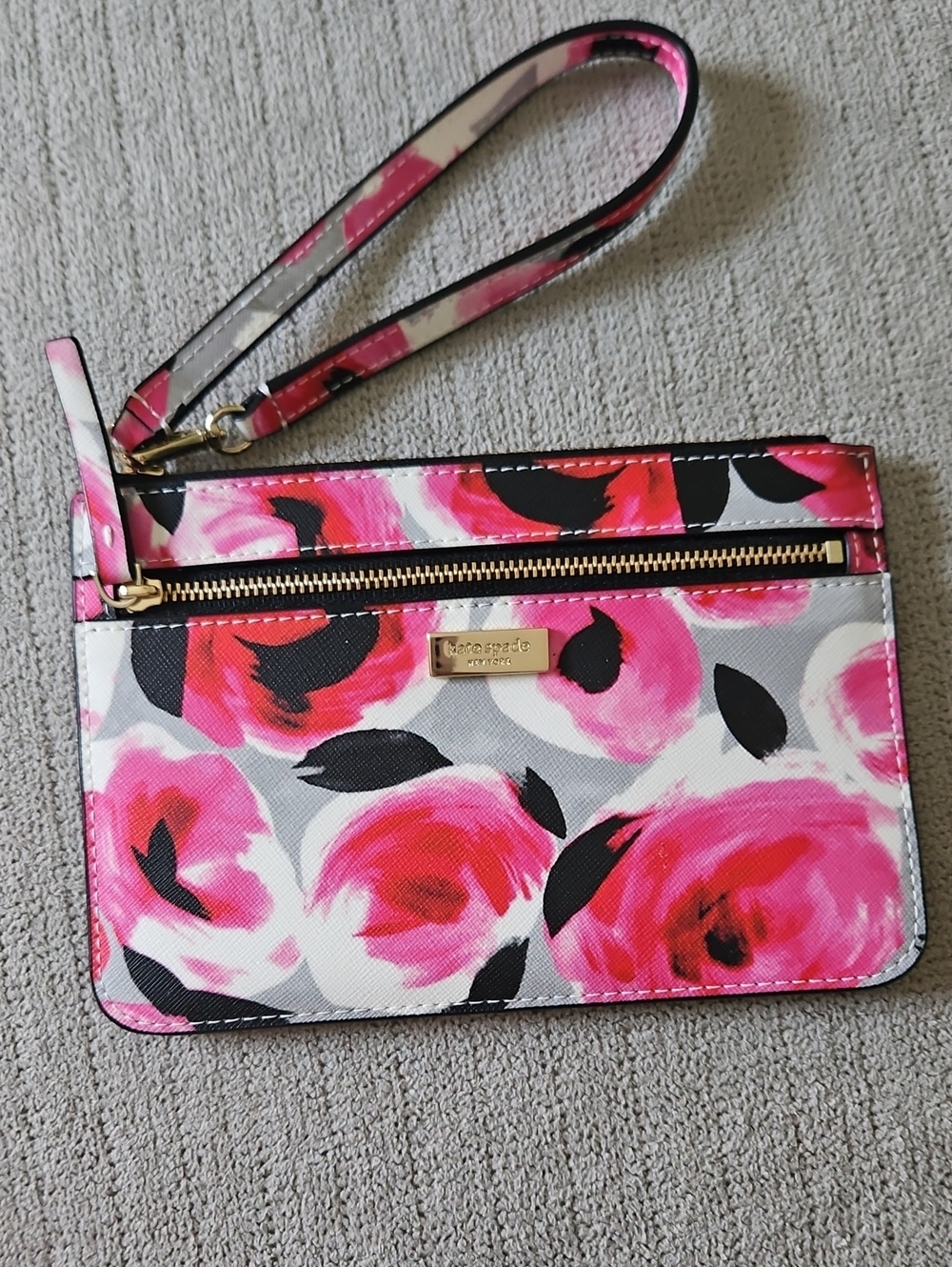 kate spade Pink, Black & White Floral Wristlet
